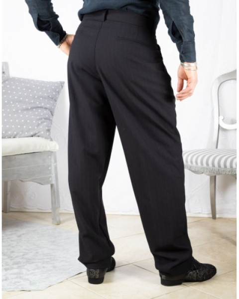 Men's Trousers Mod. Tom 04 Option 4 Black pinstriped colour (Italian Size: 54)